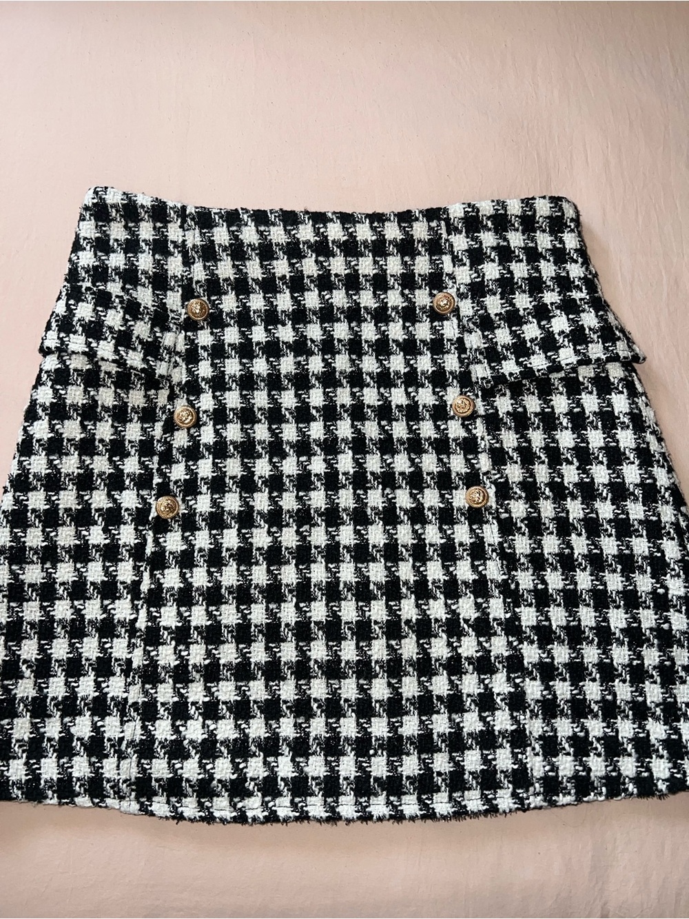 Black & White Houndstooth Button Front High Waisted Skirt